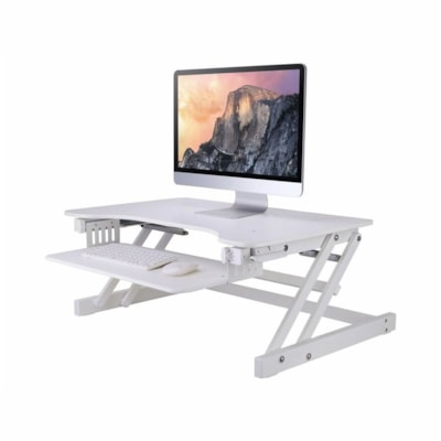 Rocelco 32"W-16.75"H Adjustable Desk Riser - 30 lb (13607.77 g) Load Capacity - 16.75" (425.45 mm) Height x 32" (812.80 mm) Width x 20.60" (523.24 mm) Depth - Desk - Laminate, Metal - White - For Workstation, Commercial, Monitor, Notebook - Ergonomic, Adjustable, Keyboard Tray, Sturdy, Handle, Pneum le Desk Riser 