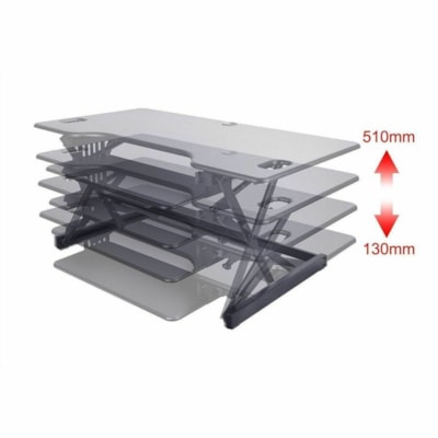 Rocelco 46"W-20"H Deluxe Adjustable Desk Riser - 45 lb (20411.66 g) Load Capacity - 20" (508 mm) Height x 46" (1168.40 mm) Width - Desk - Matte - Steel, Laminate, Medium Density Fiberboard (MDF), Metal - Black - For Multipurpose, Computer, Monitor, Notebook, Commercial - Keyboard Tray, Ergonomic, Gr table Desk Riser tigue mat