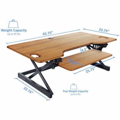 Rocelco 46"W-20"H Deluxe Adjustable Desk Riser - 45 lb (20411.66 g) Load Capacity - 20" (508 mm) Height x 46" (1168.40 mm) Width - Desk - Matte - Steel, Laminate, Medium Density Fiberboard (MDF), Metal - Teak - For Multipurpose, Computer, Monitor, Notebook, Commercial - Keyboard Tray, Ergonomic, Gro table Desk Riser 