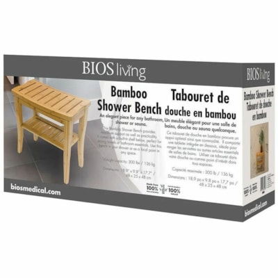 BIOS Medical Bamboo Shower Bench - Beige - Bamboo - 1 / Unit 100% NATURAL ECO-FRIENDLY 