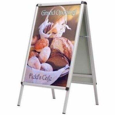 Quartet Improv Sign Holder - 24" (609.60 mm) Width x 50" (1270 mm) Height - Double Sided - Freestanding, Weather Resistant, Anti-glare, Foldable, Rounded Corner, Dry Erase Surface, Non-slip - Outdoor, Indoor - Aluminum, Plastic - Silver DOUBLE SIDED QUARTET 