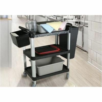 Globe Utility Cart Bins - Short Utensil Bin / Black - 13" (330.20 mm) Length x 9" (228.60 mm) Width x 7" (177.80 mm) Height - Durable - Plastic - Black - 1 HANGS ON SIDE OF UTILITY CARTS 