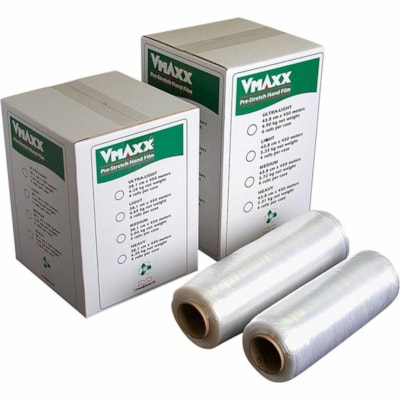 Malpack V-Maxx Pre-Stretch Hand Film, 15" x 1,476', Carton of 4 rolls - Puncture Resistant - Clear - 4 / Carton STANDARD  4 ROLLS/CASE 