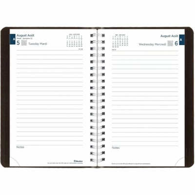 Blueline Daily/Monthly Academic Planner, Bilingual, Black (CA201B.BLK) - Academic - Daily, Monthly - 12 Month - August 2025 to July 2026 - 5" (127 mm) x 8" (203.20 mm) Sheet Size - Twin Wire - Black - Paper - Vicuana Cover - Task List, Goal Section, Schedule Section, Notes Section, Planning Space, P  