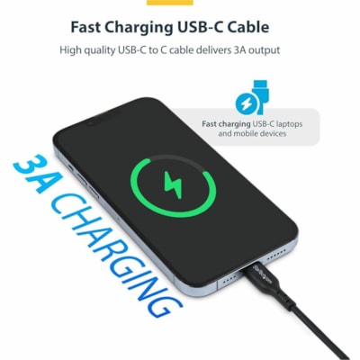 StarTech.com 3ft (0.9m) USB-C Charging Cable, USB 2.0 Type-C Laptop Charger Cord, 60W Power Delivery, TPE Jacket, Data Transfer Cable - USB-C Charging Cable supports 60W/3A Power Delivery and 480Mbps; Fast Charge from a USB-C wall charger/power bank; Works w/USB-C laptops/tablets; Color: Black; O.D. GING CABLE  USB C CABLE  USB 2 .0 TYPE-C LAPTOP CHA