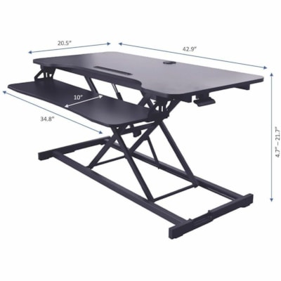 Rocelco 43" Sit-to-Stand Hi-Lift Adjustable Desk Riser - 33 lb (14968.55 g) Load Capacity - 21.30" (541.02 mm) Height x 43" (1092.20 mm) Width x 20.50" (520.70 mm) Depth - Desktop, Desk - Black - For Monitor, Notebook, Keyboard, Tablet, Smartphone - Keyboard Tray, Ergonomic, Grommet, Cable Managemen ft Adjustable Desk Riser 