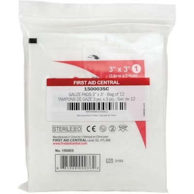 First Aid Central SmartCompliance Dressing Pad - 12 Ply - 3" (76.20 mm) Width x 3" (76.20 mm) Length - 12 / Bag 7.6CM X 7.6CM (3" X 3") 12 PER BAG - REFILL COMPONENT
