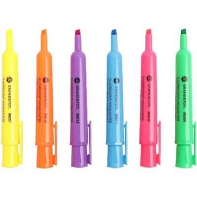 Grand & Toy Fluorescent Highlighters, Assorted Colours, Chisel Tip, 6/PK - Chisel Pen Point - Chisel Marker Point - Fluorescent Assorted Ink - Assorted Barrel - 6 / Pack YEL PNK GRN ORG BLU AND VIOLET CHISEL TIP
