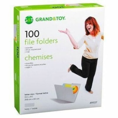 Grand & Toy 1/2 Tab Cut Letter Recycled Top Tab File Folder - 8 1/2" (215.90 mm) x 11" (279.40 mm) - Ivory - 10% Recycled - 100 / Unit 10% RECYCLED 1/2 TAB REVERSI- BLE SCORED FOR EXPANSION