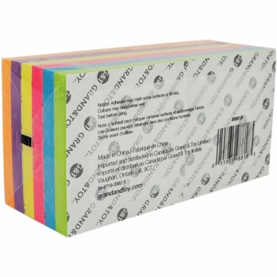 Grand & Toy Adhesive Note - 3" (76.20 mm) Flag/Note Width x 3" (76.20 mm) Flag/Note Length - Square - 100 Sheets per Pad - Unruled - Deep Orange, Deep Blue, Deep Green, Deep Pink, Deep Purple, Deep Yellow - Removable, Repositionable, Self-adhesive, Self-stick, Residue-free - 12 / Pack 100 SHEETS/PAD 12PK 12 PADS/PACK