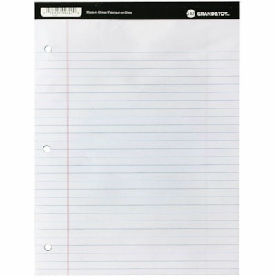 Grand & Toy Notepad - 50 Sheets - 3-ring Binding - Both Side Ruling Surface - Wide Ruled Front Ruling - Ruled Margin - 3 Hole(s) - Letter - 8 1/2" (215.90 mm) x 11" (279.40 mm) Sheet Size - White Paper - Micro Perforated - 10 / Pack PUNCHED MICRO-PERFORATED 50 SHTS X 10PADS PER PACKAGE