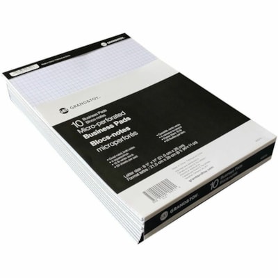 Bloc de papier Grand & Toy - 50 Feuilles - Collé - Quadrillé Front Ruling - Margin Avec ligne - format lettre - format 8 1/2 po (215,90 mm) x 11 po (279,40 mm) - Paper Blanc - Microperforé - 10 / emballage 4 CARREAUX/POUCE BLANC MICRO-PERFORATION 50FEUIL/BLOC