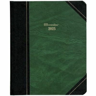 Brownline Daily Planner Hard Cover 8" x 6-1/2" , English, Green - Daily - 1 Year - January 2025 - December 2025 - 7:00 AM to 7:00 PM - Half-hourly - 1 Day Single Page Layout - 6 1/2" x 8" Sheet Size - Sewn - Hard Cover, Appointment Schedule, Reference Calendar, Expense Tracking - 1 Each  