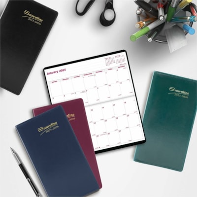Brownline Two-Year Monthly Pocket Planner, English - Julian Dates - Monthly - 2 Year - January 2025 to December 2026 - 3 1/2" (88.90 mm) x 6 1/2" (165.10 mm) Sheet Size - Saddle Stitch - Assorted - Vinyl - Notepad, Soft Cover - 1 Each  