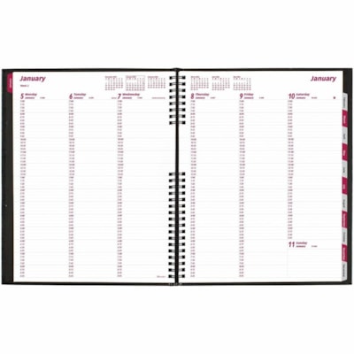 Brownline CoilPro Weekly Planner, 11" x 8-1/2" , English - Weekly - January 2025 to December 2025 - 7:00 AM to 8:45 PM - Monday - Friday, 7:00 AM to 5:45 PM - Saturday - 2 Week Double Page Layout - 8 1/2" (215.90 mm) x 11" (279.40 mm) Sheet Size - Twin Wire - Black - Pocket, Phone Directory, Address  