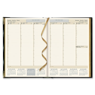 Brownline Aristo Bonded Leather Weekly Executive Appointment Book - Julian Dates - Weekly - January to December - 7:00 AM to 6:00 PM - Quarter-hourly - 1 Week Single Page Layout - 7 5/8" (193.68 mm) x 10 7/8" (276.23 mm) Sheet Size - Sewn - Assorted - Leather - Hard Cover, Ribbon Marker, Maps - 1 Ea  