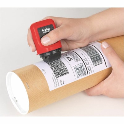 Trodat Roller Stamp - Design Stamp - 1" (25.40 mm) Impression Width - Black - Shipping - Recycled RED MOUNT 