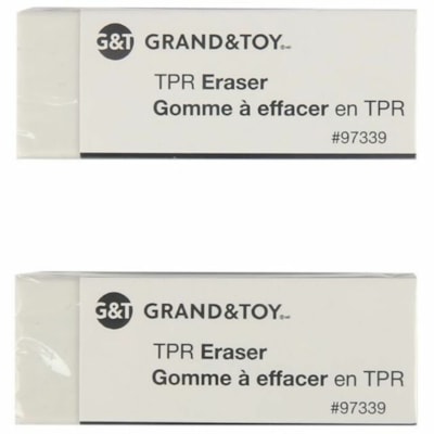 Grand & Toy White TPR Erasers 2PK - White - Thermoplastic Rubber - 2 / Pack - Latex-free, Non-toxic WHITE COLOR PACK OF 2   WHITE