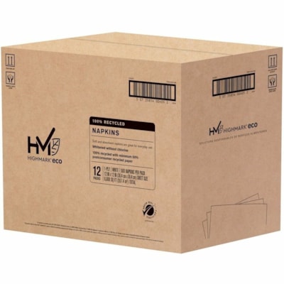 Cascades Highmark ECO Napkins,11-1/2"x12-1/2" , 100% Recycled, White, Pack of 500 - 11.50" (292.10 mm) Width x 12.50" (317.50 mm) Length - White - Fiber, Paper - 500 / Pack 1-PLY 70% RECYCLED 11.5"X12.5" WHITE