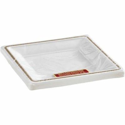 Eco Guardian 7" Sqr Fibr Plate 100/PK - Food, Breakroom - 7" (177.80 mm) Diameter - Fiber Body - Square - 100 / Pack GOLD RIM  COMPOSTABLE BAGASSE CLUB PACK