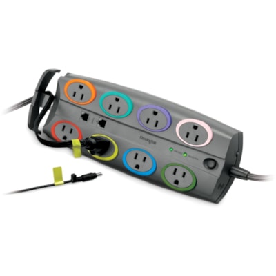 Kensington SmartSockets Premium Adapter - Gray - Right Angle - 8 x AC Power - 2490 J - Phone - 8 ft (2.44 m) 8 OUTLET  8FT 2490JOULE SURGE GREY
