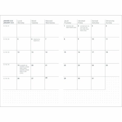 Quo Vadis Planner Note 21 Toscana Blue Bilingual - Medium - Weekly - 16 Month - September 2025 to December 2026 - 1 Week Single Page Layout - 6" (152.40 mm) x 8 1/4" (209.55 mm) Sheet Size - White Sheet - Stitched - Paper, Plastic - Toscana Blue Cover - Address Book, Note Page, Writable Surface, Pla TOSCANA BLUE 1PPW  NOTES  MONTHLY CALENDARS
