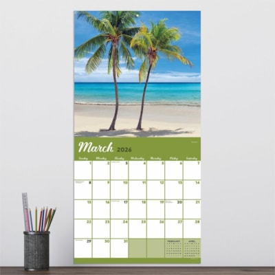 TF Publishing 2026 Tropical Beaches Wall Calendar - Monthly - 12 Month - January 2026 to December 2026 - 12" (304.80 mm) x 24" (609.60 mm) Sheet Size - Wall Mount - Multi - Paper - Monthly Grid, Plastic-free, Bonus Month  