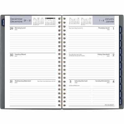 At-A-Glance 2026 Traditional Weekly/Monthly Planner - 8" H x 5" W - Grey - Bilingual - Weekly, Monthly - 12 Month - January 2026 to December 2026 - 1 Week, 1 Month Double Page Layout - 5" (127 mm) x 8" (203.20 mm) Sheet Size - Spiral Bound - Paper - Dark Gray Polypropylene, Poly Cover - Monthly Tab, 12 MONTHS (JANUARY-DECEMBER) BILINGUAL