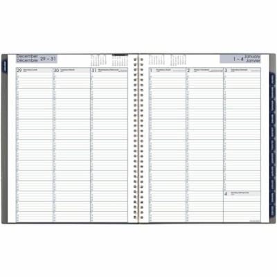 At-A-Glance 2026 Traditional Weekly/Monthly Planner - 11" H x 8-1/2" W - Grey - Bilingual - Weekly, Monthly - 12 Month - January 2026 to December 2026 - Quarter-hourly - 1 Week, 1 Month Double Page Layout - Letter - 8 1/2" (215.90 mm) x 11" (279.40 mm) Sheet Size - Spiral Bound - Paper - Dark Gray P 12 MONTHS (JANUARY-DECEMBER) BILINGUAL