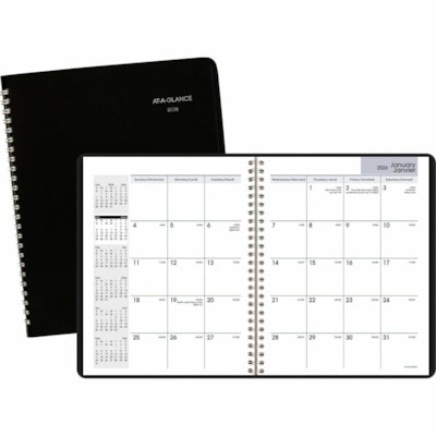 Agenda mensuel 2026 AT-A-GLANCE pour vous aider à planifier vos evenements, vos tâches et vos rendez-vous. - Mensuel - 12 Mois - Janvier 2026 à Décembre 2026 - 1 Mois Disposition double page - format 6 7/8 po (174,63 mm) x 8 45/64 po (220,98 mm) - Reliure à spirales - Cover No 9 1/8 X 7 3/8 PO  BILINGUE 