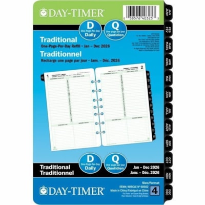 Day-Timer Refill Daily Desk Size 1PPD Bilingual - Desk - Daily - 12 Month - January 2025 to December 2025 - 1 Day Single Page Layout - 5 1/2" (139.70 mm) x 8 1/2" (215.90 mm) Sheet Size - 7 x Holes - Paper - Phone Directory, Address Directory, Planner Page, Auto Mileage, Hole-punched, Reference Shee PPD 5.5X8.5 BILLINGUAL 30% PCW