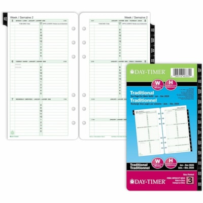 Day-Timer 2026 Dated Refill 2-Pages/Week Portable - 6-3/4" H x 3-3/4" W - Bilingual - Weekly - 12 Month - January 2026 to December 2026 - 8:00 AM to 5:00 PM - Hourly - Monday - Friday, 8:00 AM to 12:00 PM - Hourly - Saturday - Sunday - 1 Week Double Page Layout - 3 3/4" (95.25 mm) x 6 3/4" (171.45 m 3.75X6.75 BILINGUAL 30% PCW