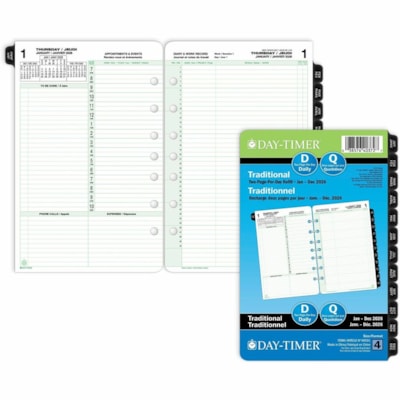 Day-Timer 2026 Dated Refill 2-Pages/Day Desk - 8-1/2" H x 5-1/2" W - Bilingual - Folio/Desk - Daily - 12 Month - January 2026 to December 2026 - 7:00 AM to 10:00 PM - Hourly - 1 Day Double Page Layout - 5 1/2" (139.70 mm) x 8 1/2" (215.90 mm) Sheet Size - 7 x Holes - Desk - Paper - Paper Cover - Ref BILLINGUAL 5.5X8.5 30% PCW