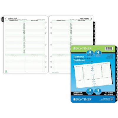 Day-Timer 2026 Dated Refill 1-Page/Day Folio - 11" H x 8-1/2" W - Bilingual - Folio - Daily - 12 Month - January 2026 to December 2026 - 8:00 AM to 8:00 PM - Hourly - 1 Day Single Page Layout - Letter - 8 1/2" (215.90 mm) x 11" (279.40 mm) Sheet Size - Green - Paper Cover - Event Planning Sheet, Tas 8-1/2X11 30% PCW