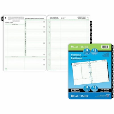 Day-Timer 2026 Dated Refill 2 Pages/Day Folio - 11" H x 8-1/2" W - Bilingual - Folio - Daily - 12 Month - January 2026 to December 2026 - 7:00 AM to 10:00 PM - Hourly - 1 Day Double Page Layout - Letter - 8 1/2" (215.90 mm) x 11" (279.40 mm) Sheet Size - Green - Paper Cover - Event Planning Sheet, T 8-1/2 X 11 30% PCW