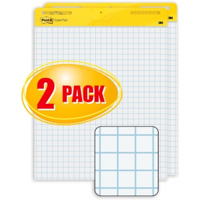 Post-it® Self-Stick Easel Pad Value Pack - 30 Sheets - Stapled - Feint Front Ruling - Blue Margin - 18.50 lb (8391.46 g) Basis Weight - 25" (635 mm) x 30" (762 mm) Sheet Size - White Paper - Cardboard Cover - Self-adhesive, Repositionable, Resist Bleed-through, Removable, Sturdy Back - 2 / Carto GRID LINES 25"X30" 30 SHEETS /PAD SELF-STICK