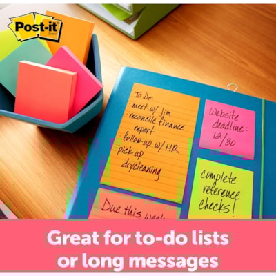 Post-it® Lined Notes - Poptimistic Color Collection - 300 - 4" (101.60 mm) Flag/Note Width x 6" (152.40 mm) Flag/Note Length - Rectangle - 100 Sheets per Pad - Ruled - Power Pink, Neon Green, Aqua - Paper - Self-adhesive, Repositionable - 3 / Pack POPTIMISTIC 100/PAD RULED