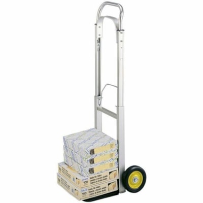 Safco Hideaway Compact Hand Truck - Folding Handle - 250 lb (113398.09 g) Capacity - 2 Casters - 6" (152.40 mm) Caster Size - Steel, Aluminum - 15.5" (393.70 mm) Width x 16.5" (419.10 mm) Depth x 43.5" (1104.90 mm) Height - Aluminum Frame - Silver - 1 Each 15.5X8 OPENS TO 16.5X29X43.5 