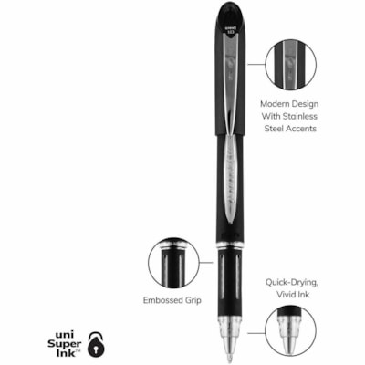 uniball¿ Jetstream Ballpoint Pens - 1 mm (0.04") Medium Pen Point - Refillable - Black Ink - Pigment-based - Black Stainless Steel Barrel - 1 Each BLACK W/WINDOWED GRIP TO MONITOR INK REFILLABLE 12/BOX