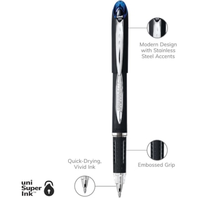 uniball(tm) Jetstream Ballpoint Pens - 1 mm (0.04") Medium Pen Point - Blue Ink - Pigment-based - Black Stainless Steel Barrel - 1 Each WITH WINDOWED GRIP TO MONITOR INK SUPPLY REFILLABLE 12/BOX