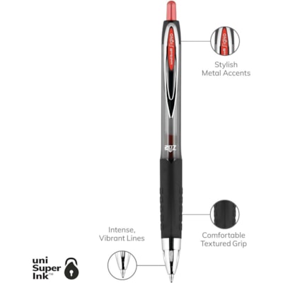 uniball(tm) 207 Gel Pen - 0.7 mm (0.03") Medium Pen Point - Refillable - Retractable - Red Ink - Gel-based - 1 Dozen RETRACTABLE SMOOTH INK RUBBER GRIP REFILLABLE