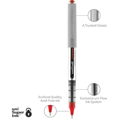uniball(tm) Vision Rollerball Pens - 0.7 mm (0.03") Fine Pen Point - Red Ink - 1 Dozen  