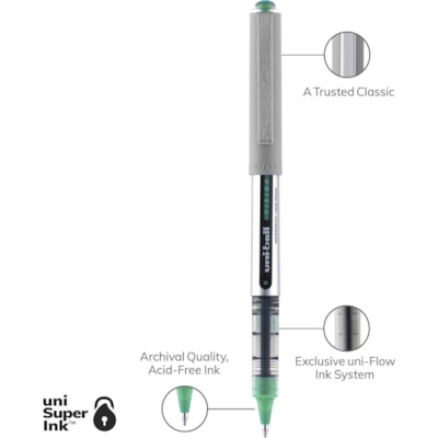 uniball(tm) Vision Rollerball Pens - 0.7 mm (0.03") Fine Pen Point - Green Ink - 1 Dozen VISION WATER/FADE PROOF DISPOSABLE