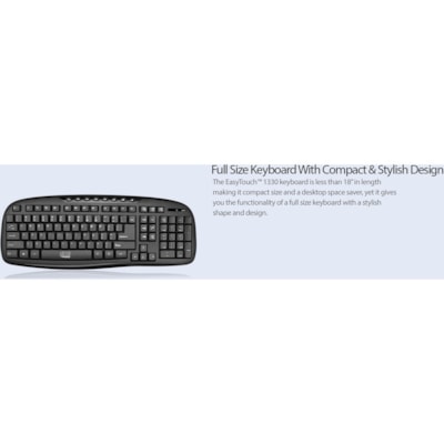 Adesso WKB-1330CB 2.4 GHz Wireless Desktop Keyboard and Mouse Combo - USB Membrane Wireless RF 2.40 GHz Keyboard - 103 Key - English (US) - Black - USB Wireless RF Mouse - Optical - 1200 dpi - Scroll Wheel - QWERTY - Black - Internet Key, Play/Pause, Previous Track, Next Track, Volume Down, Volume U ize with full desktop function ality.  Multimedia a