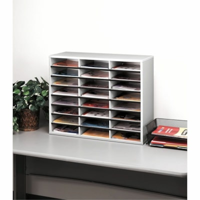 Fellowes 24-Compartment Sorter Literature Organizer - 24 Compartment(s) - Compartment Size : 2.50" (63.50 mm) x 9" (228.60 mm) x 11.63" (295.27 mm) - 23.4" (595.38 mm) Height x 29" (736.60 mm) Width x 11.9" (301.75 mm) Depth - Corrugated - Melamine - Dove Gray - Fiberboard, Wood - 1 Each DOVE GREY 29WX11-7/8DX23-7/16H SELF ADHESIVE LABELS INCLUDED