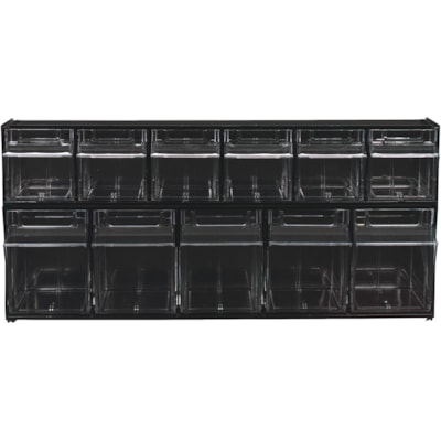 Deflecto Tilt Bin Interlocking Multi-Bin Storage Organizer - 5 Compartment(s) - 6.5" (165.10 mm) Height x 23.6" (600.08 mm) Width x 5.3" (133.35 mm) Depth - Interlockable - Black - Plastic - 1 Each BLACK WITH 5 CLEAR REMOVABLE BINS  MODULAR