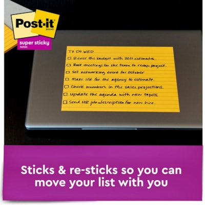 Post-it® Super Sticky Lined Meeting Notepads - 180 - 6" (152.40 mm) Flag/Note Width x 8" (203.20 mm) Flag/Note Length - Rectangle - 45 Sheets per Pad - Ruled - Vital Orange, Tropical Pink, Sunnyside, Limeade - Paper - Self-adhesive - 4 / Pack LINED ENERGY BOOST COLOUR COLLECTION 4 PADS/PACK