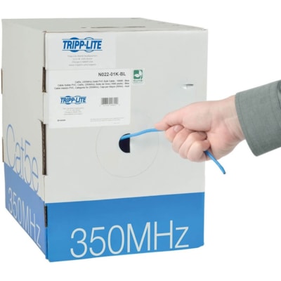 Tripp Lite series Cat5e 350 MHz Bulk Solid-Core PVC Cable, Blue, 1000 ft., TAA - 1000 ft (304.80 m) Category 5e Network Cable for Network Device, Router, Patch Panel, Switch - First End: Bare Wire - Second End: Bare Wire - 1 Gbit/s - Patch Cable - 24 AWG - Blue  z Solid Core (UTP) PVC Bulk Et hernet Cable - Blue