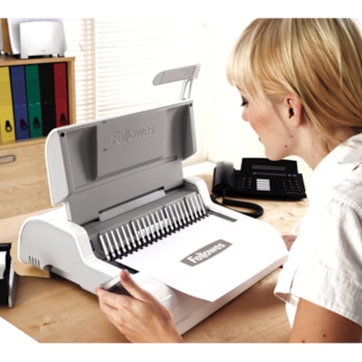Fellowes Pulsar(tm) E 300 Electric Comb Binding Machine w/Starter Kit - CombBind - 300 Sheet(s) Bind - 20 Punch - 5.13" (130.30 mm) Height x 16.94" (430.28 mm) Width x 15.38" (390.65 mm) Depth - White, Black b Binding Machine with Starter  Kit