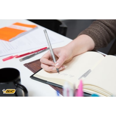 BIC Round Stic Ballpoint Pens - Medium Pen Point - Black Ink - Black Barrel - Brass Tip - 60 / Box BULK BOX 60 PENS PER PK 